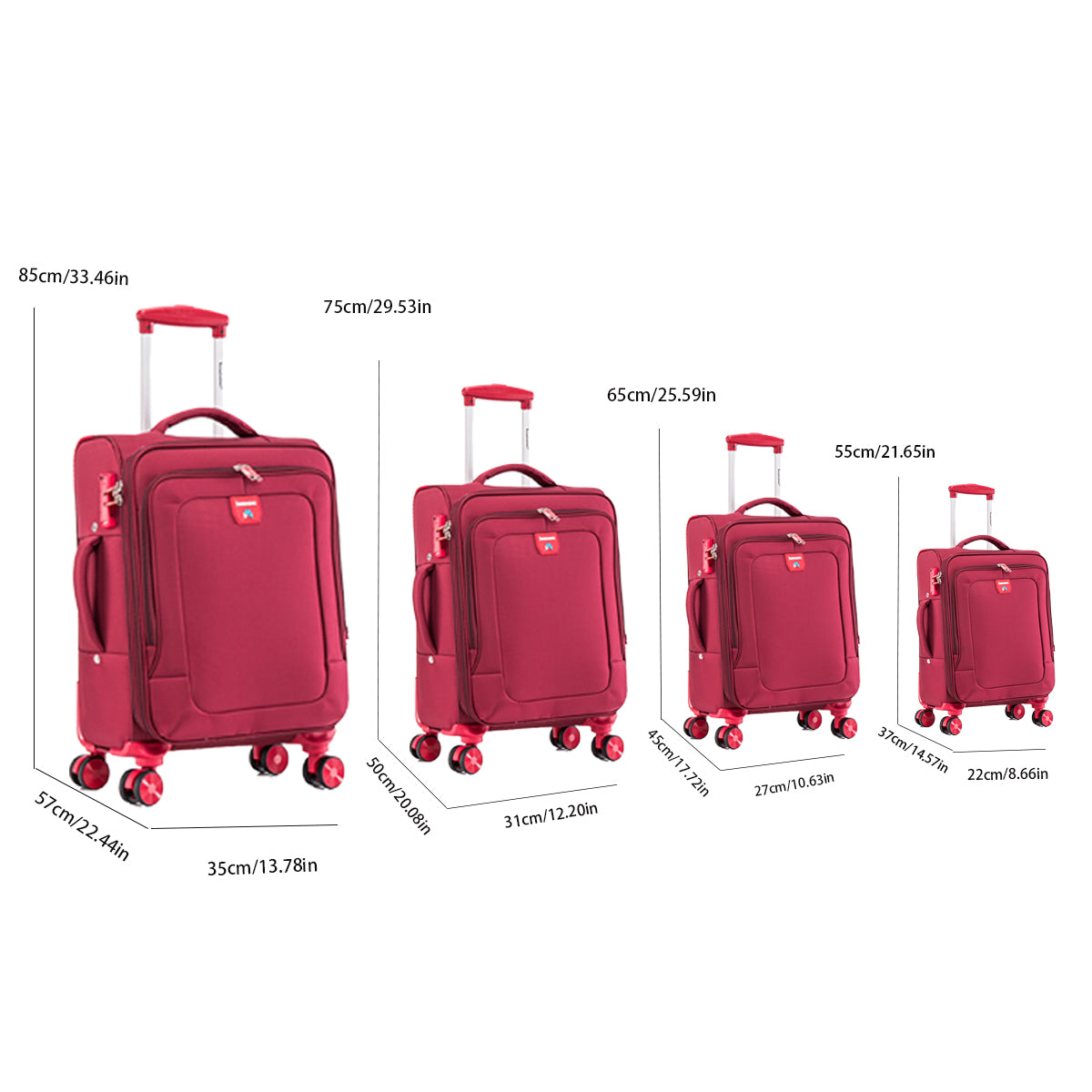 Four Piece Fabric Luggage Set, Expandable Suitcase For Travel, School And Business Trip 20 24 28 32In Red Fabric