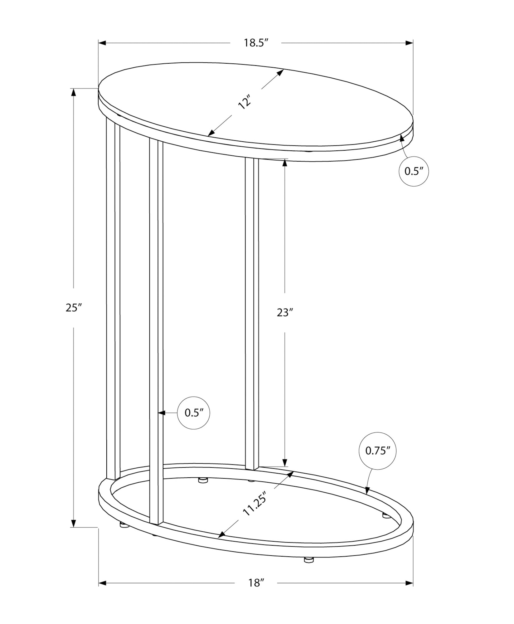 Accent Table, C Shaped, End, Side, Snack, Living Room, Bedroom, Glossy White Laminate, Chrome Metal, Contemporary, Modern White Particle Board