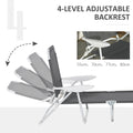 Outsunny Folding Chaise Lounge, Outdoor Sun Tanning Chair, 4 Position Reclining Back, Armrests, Metal Frame And Mesh Fabric For Beach, Yard, Patio, Dark Gray Dark Grey Metal