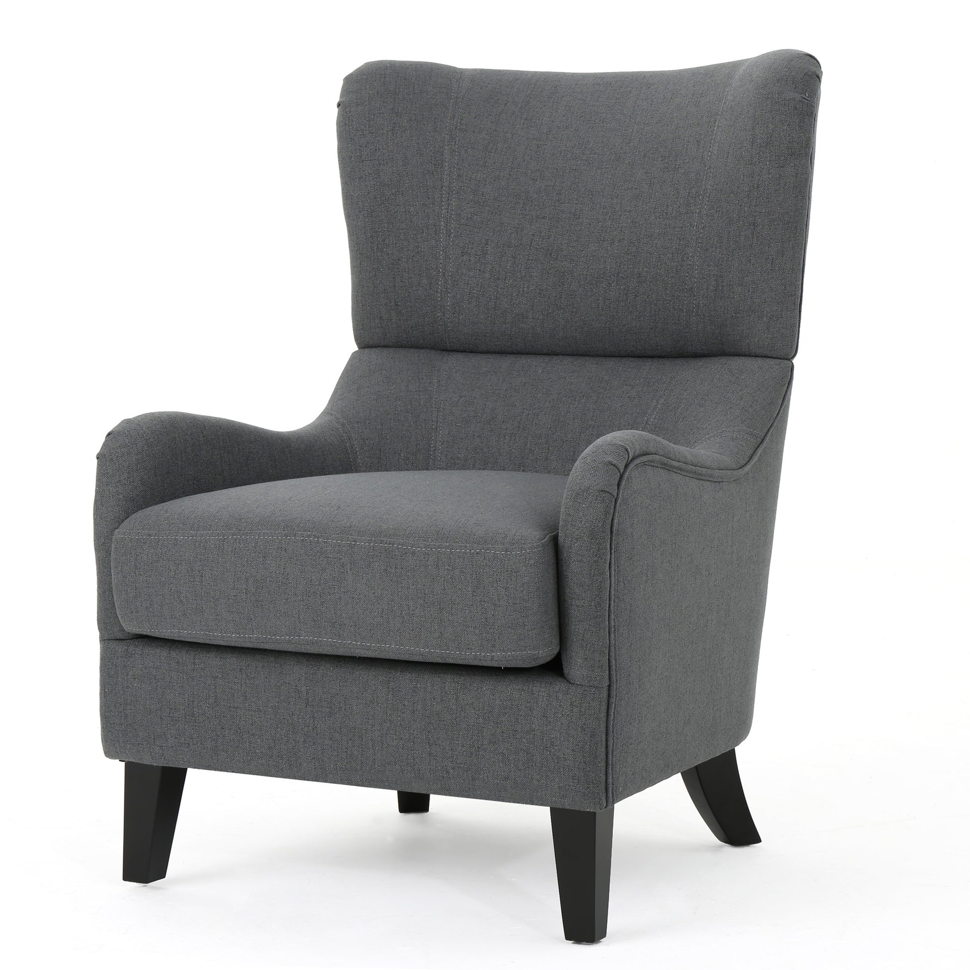 Modern Upholstered Armchair With Solid Leg, Leisure Single Sofa Chair For Living Room Bedroom Reading And Studio Charcoal Fabric