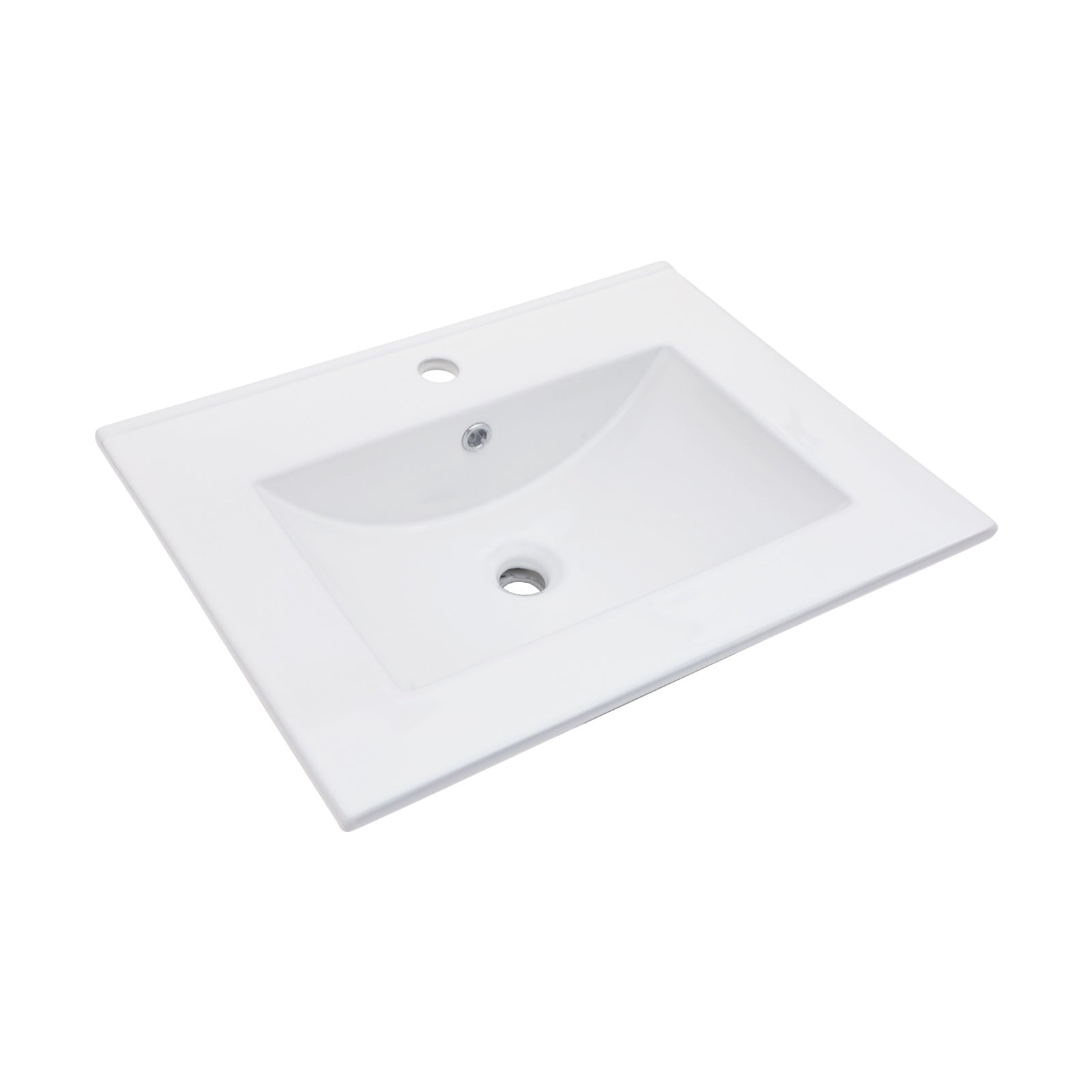 24"X18" White Rectangular Single Vanity Top With 1 Faucet Hole And Overflow Sink Only White Ceramic