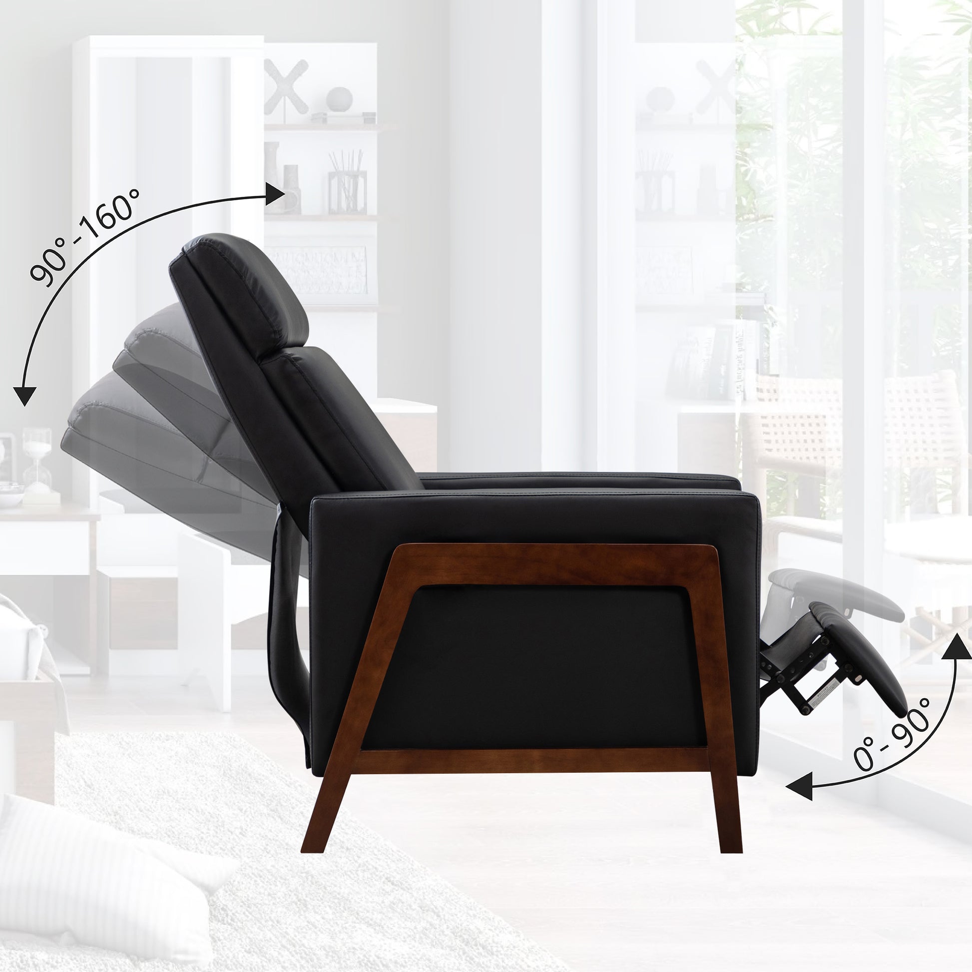 Wood Framed Pu Leather Recliner Chair Adjustable Home Theater Seating With Thick Seat Cushion And Backrest Modern Living Room Recliners, Black Old Sku:Pp289527Aab Black Pu Pu