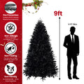 9Ft Pre Lit Black Christmas Tree, Full Halloween Xmas Artificial Tree 3176 Branch Tips, 750 Lights, Metal Hinges, Foldable Base, Holiday Decoration Black Black Polyethylene