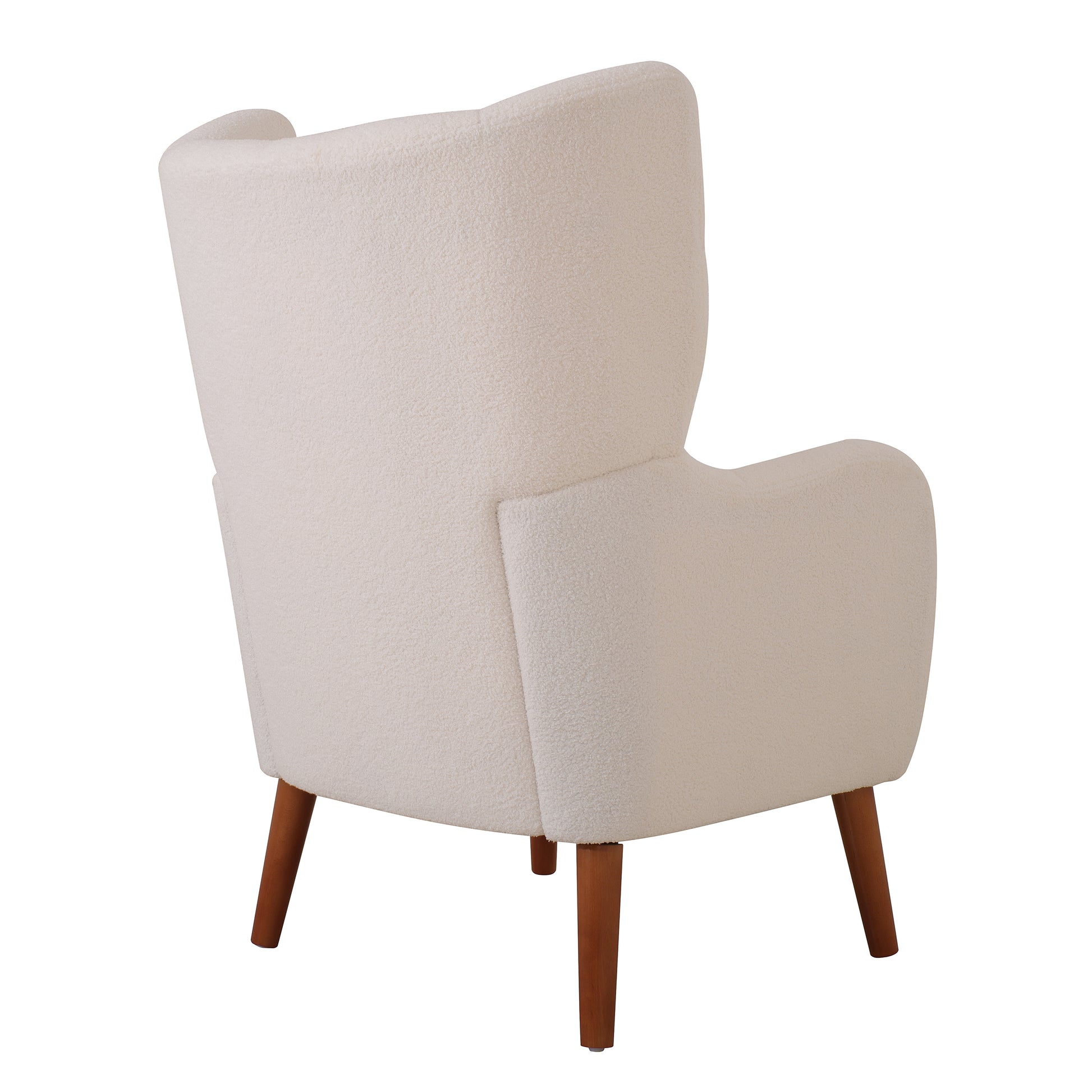 Mid Century Accent Chair, Ivory White, Modern Retro Club Chair, Birch Frame, Upholstered Teddy Wool Fabric, Single Sofa Armchair For Small Spaces, Living Room, Bedroom, Reading Corner, Balcony,Office Ivory White Espresso Primary Living Space