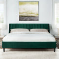 Aspen Vertical Tufted Modern Headboard Platform Bed Set, California King, Evergreen Velvet Box Spring Not Required California King Green Wood Foam Velvet Velvet