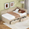 Twin Size Wood Daybed With 2 Drawers And Guardrail, Beige Beige Solid Wood Mdf