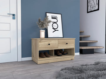Tulip Storage Bench, Two Drawers, Two Shelves Beige Melamine Engineered Wood
