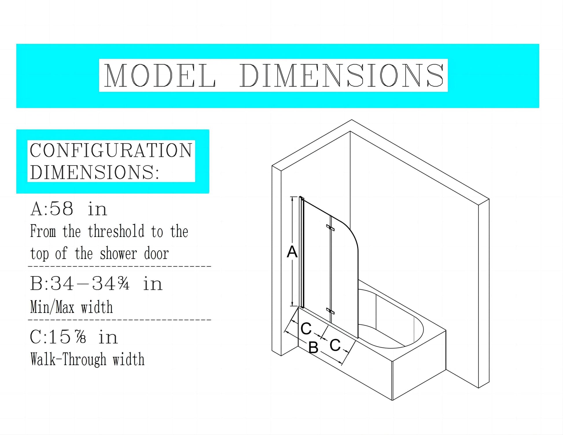 34" W X 58" H Frameless Folding Pivot Bathtub Door, 1 4" 6Mm Thick Sgcc Clear Tempered Glass Door, Bathroom Pivot Bifold Shower Tub Door Panel, Reversible Installation, Brushed Gold Finish Brushed Gold Glass Metal