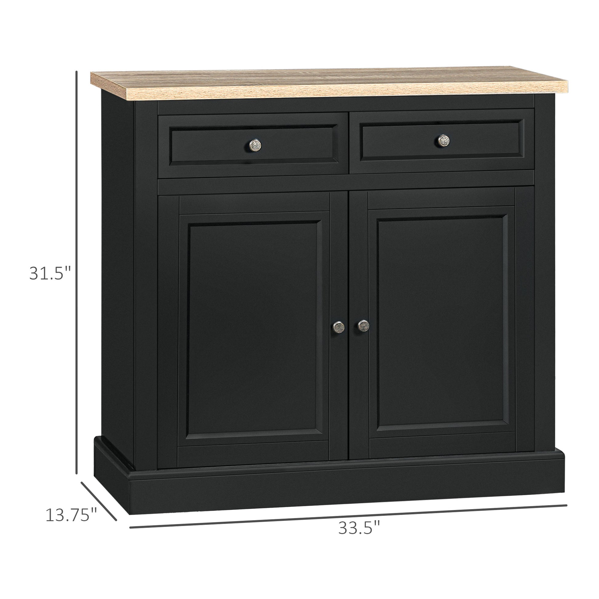 Homcom Sideboard Buffet Cabinet, Kitchen Cabinet, Coffee Bar Cabinet With 2 Drawers And Double Door Cupboard For Living Room, Entryway, Black Black Mdf