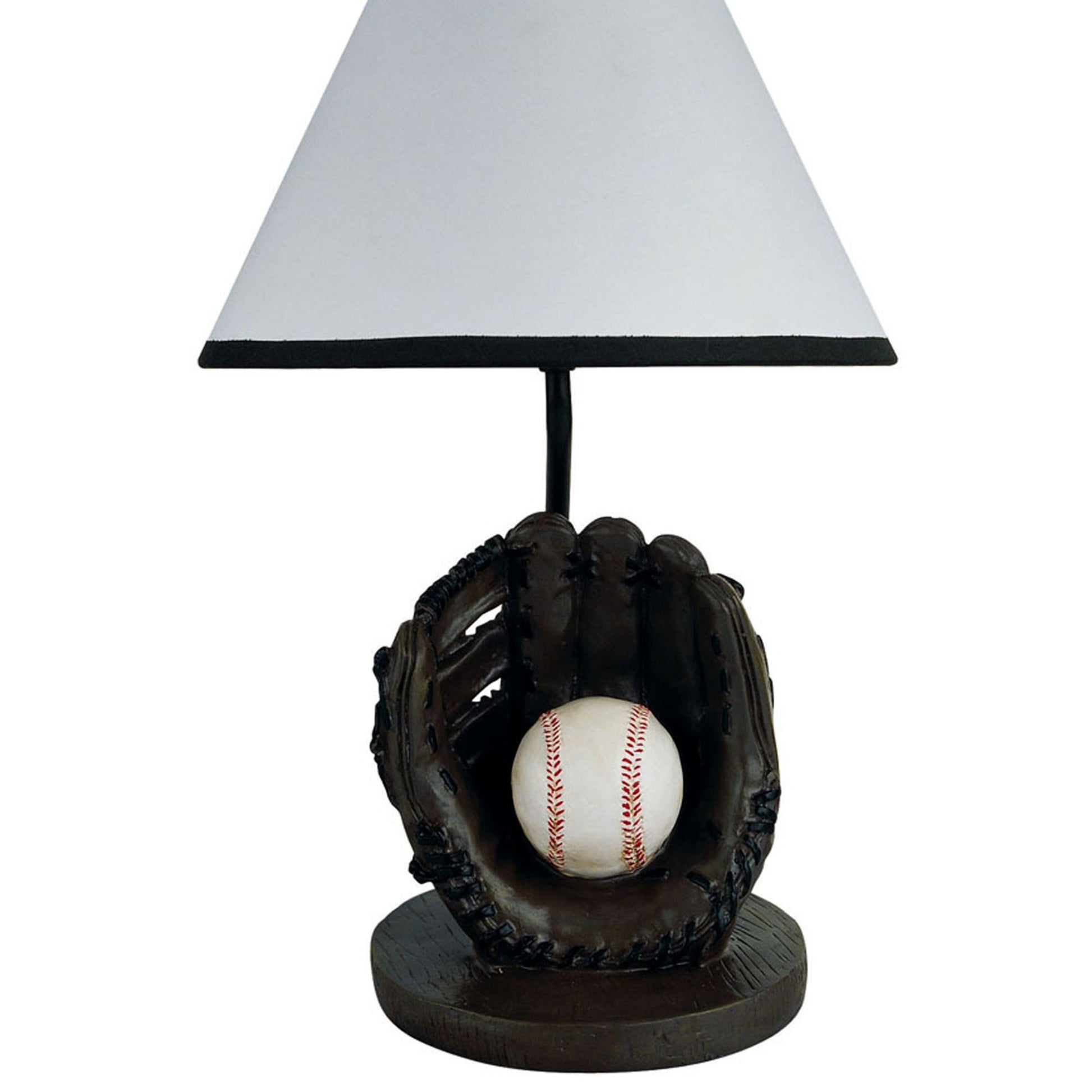 15" Tall Polyresin Accent Table Lamp, Baseball Shaped, Cone Linen Shade Multicolor Polyresin