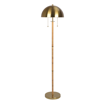 Allure 2 Light Floor Lamp, Gold Brass, Natural Rattan Tubedouble On Off Pull Chain Gold,Rattan Brass,Rattan