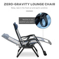 Outsunny Foldable Outdoor Lounge Chair With Footrest, Oversized Padded Zero Gravity Lounge Chair With Headrest, Side Tray, Cup Holders, Armrests For Camping, Lawn, Garden, Blue Blue Steel