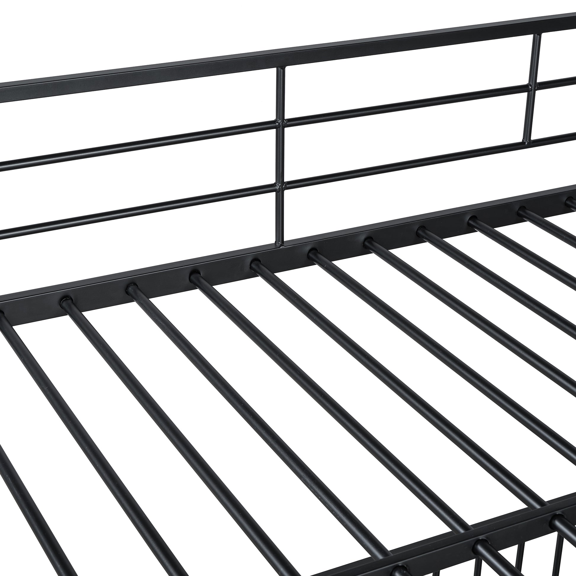 Full Over Full Size Metal Bunk Bed With Slide And Guardrails, Black Full Black Metal