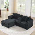 Corduroy Tufted Upholstered Sleeper Sectional Sofa, L Shaped Modular Convertible Sofablack Full Black Corduroy