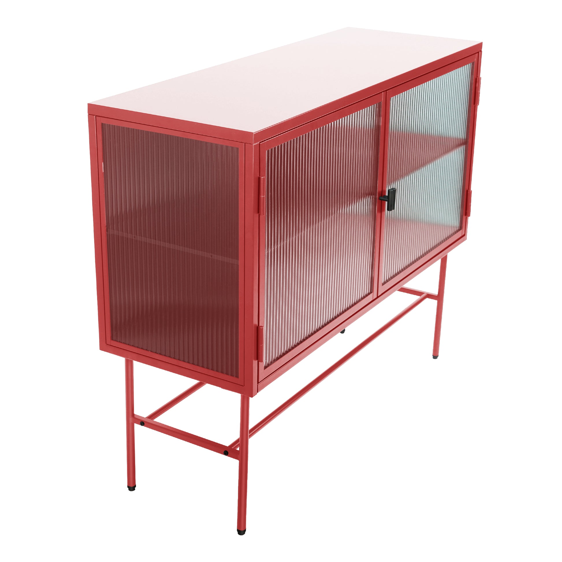 Red Sideboard Storage Cabinet With Two Fluted Glass Doors Detachable Shelves Bottom Space For Living Room, Office, Dinging Room And Entryway Old Sku:W68751711 Red Steel