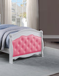 White Full Size Bed Youth Bedroom Furniture Pink Faux Leather Headboard Footboard Plywood 1Pc Bedframe Box Spring Required Full Pink White Wood Bedroom Classic,Traditional Pine Bed Frame Faux Leather Plywood