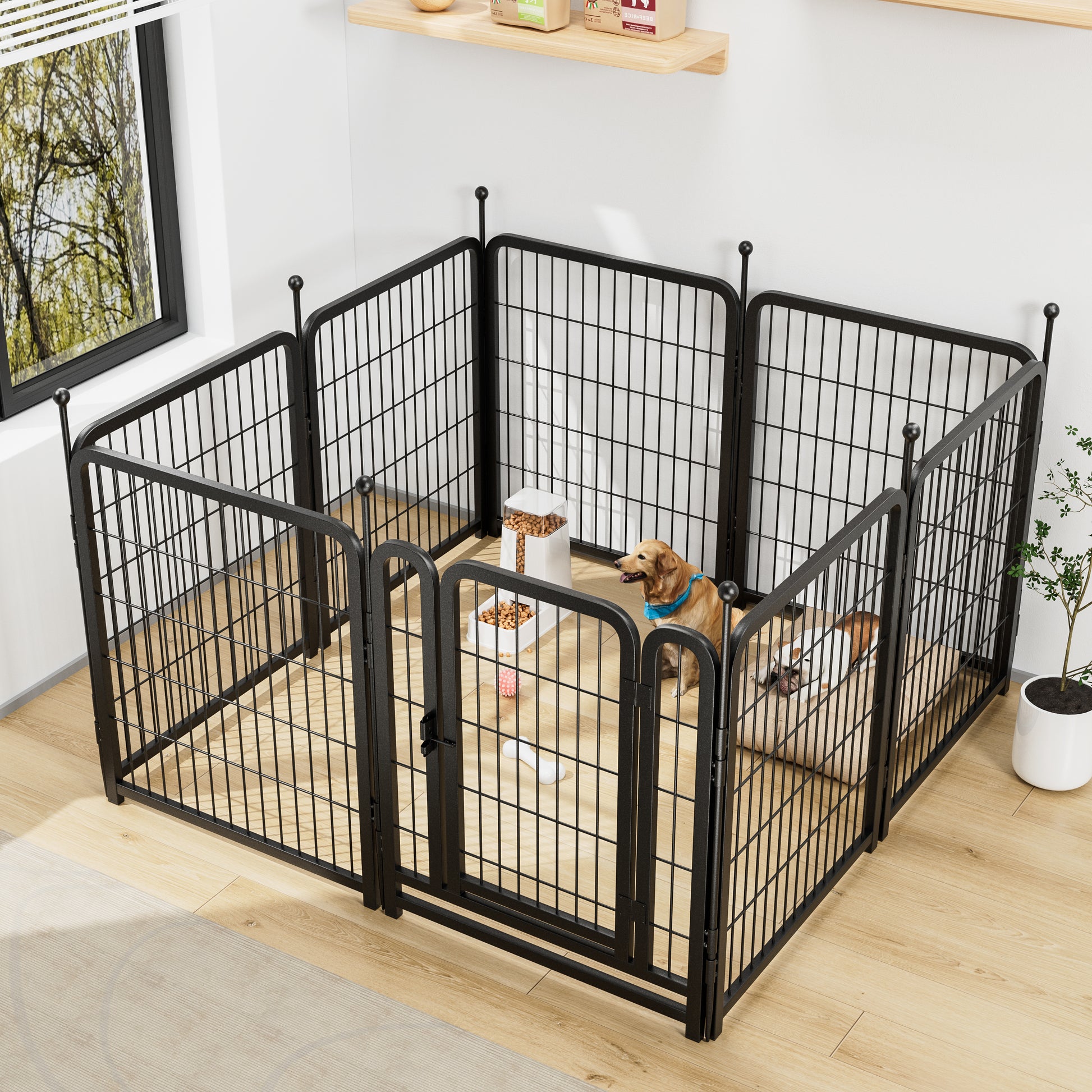 Dog Playpen 8 Panels 32" Height Heavy Duty Dog Fence Puppy Pen For Large Medium Small Dogs Indoor Outdoor Foldable Pet Exercise Pen Black Iron