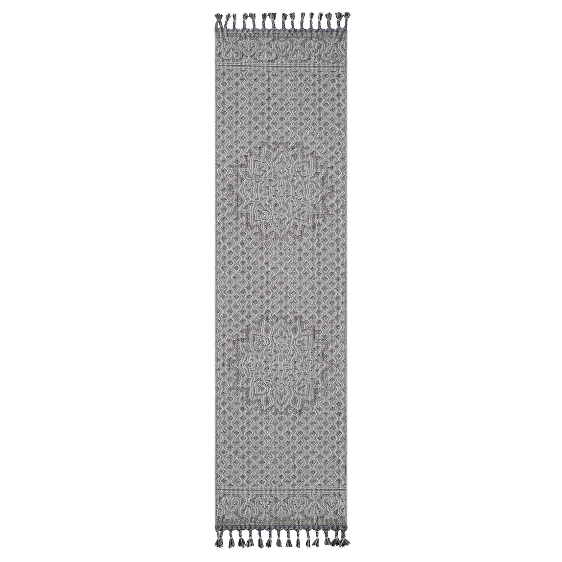 Naar Guros Collection 2X8 Gray White Medallion Indoor Outdoor Area Rug Grey White Polypropylene