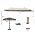 Outsunny Patio Umbrella 15' Steel Rectangular Outdoor Double Sided Market With Base, Sun Protection & Easy Crank For Deck Pool Patio, Coffee Brown Steel