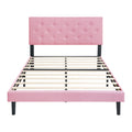 Queen Size Upholstered Platform Bed Frame With Modern Button Tufted Linen Fabric Headboard, No Box Spring Needed, Wood Slat Support, Easy Assembly, Pink Queen Pink Linen