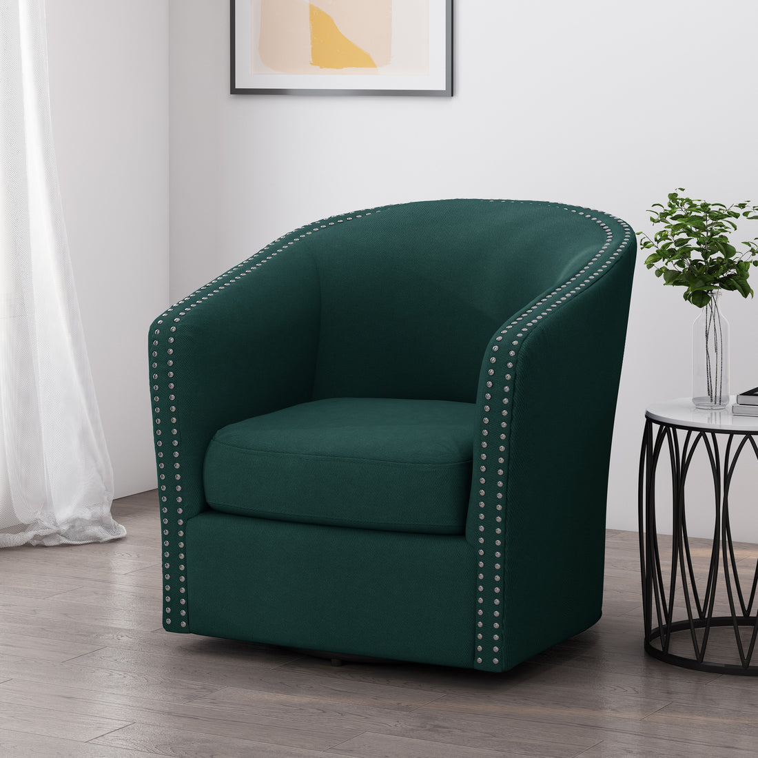 Swivel Chair Green Fabric