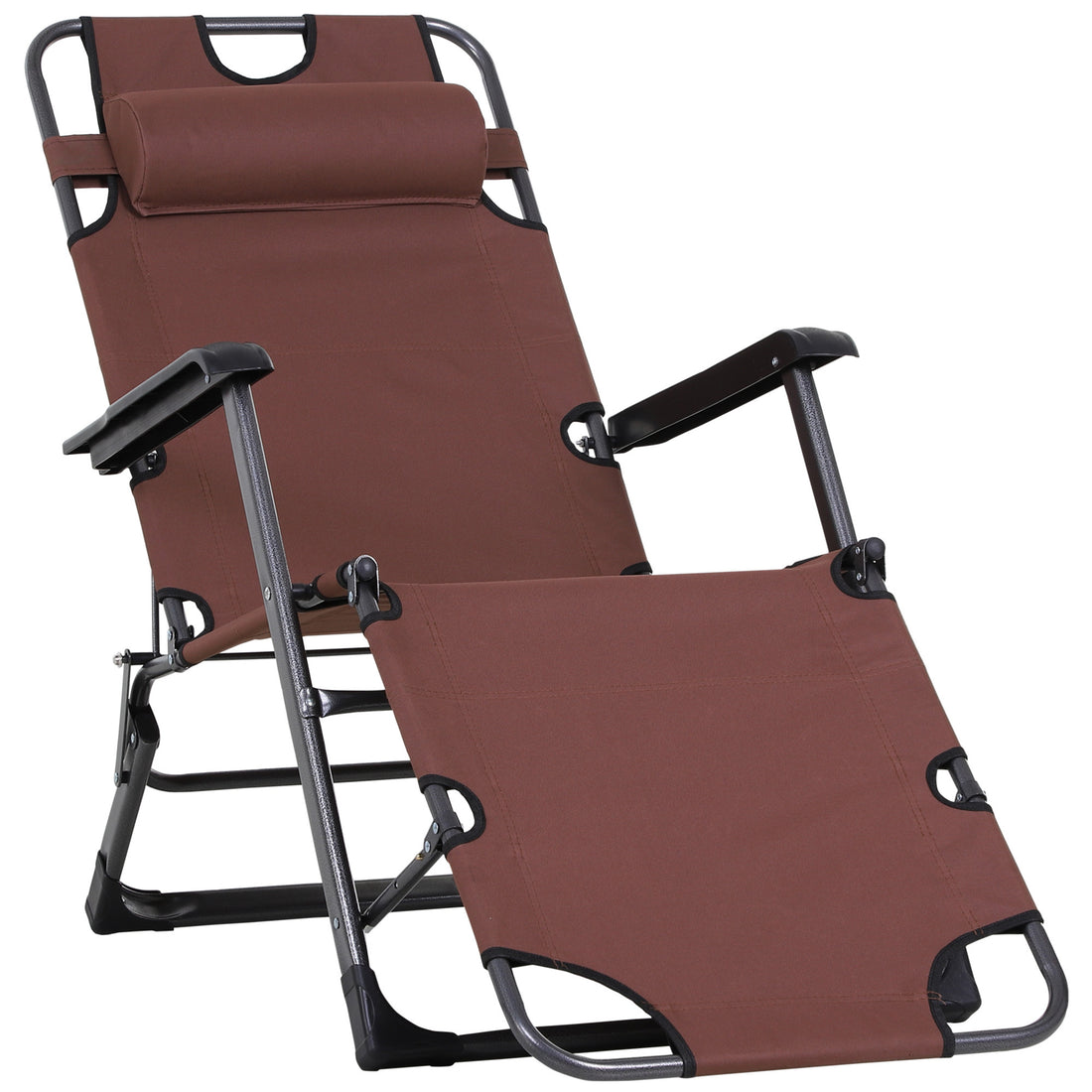 Outsunny Folding Chaise Lounge Chair For Outside, 2 In 1 Tanning Chair With Pillow & Pocket, Adjustable Pool Chair For Beach, Patio, Lawn, Deck, Brown Brown Metal