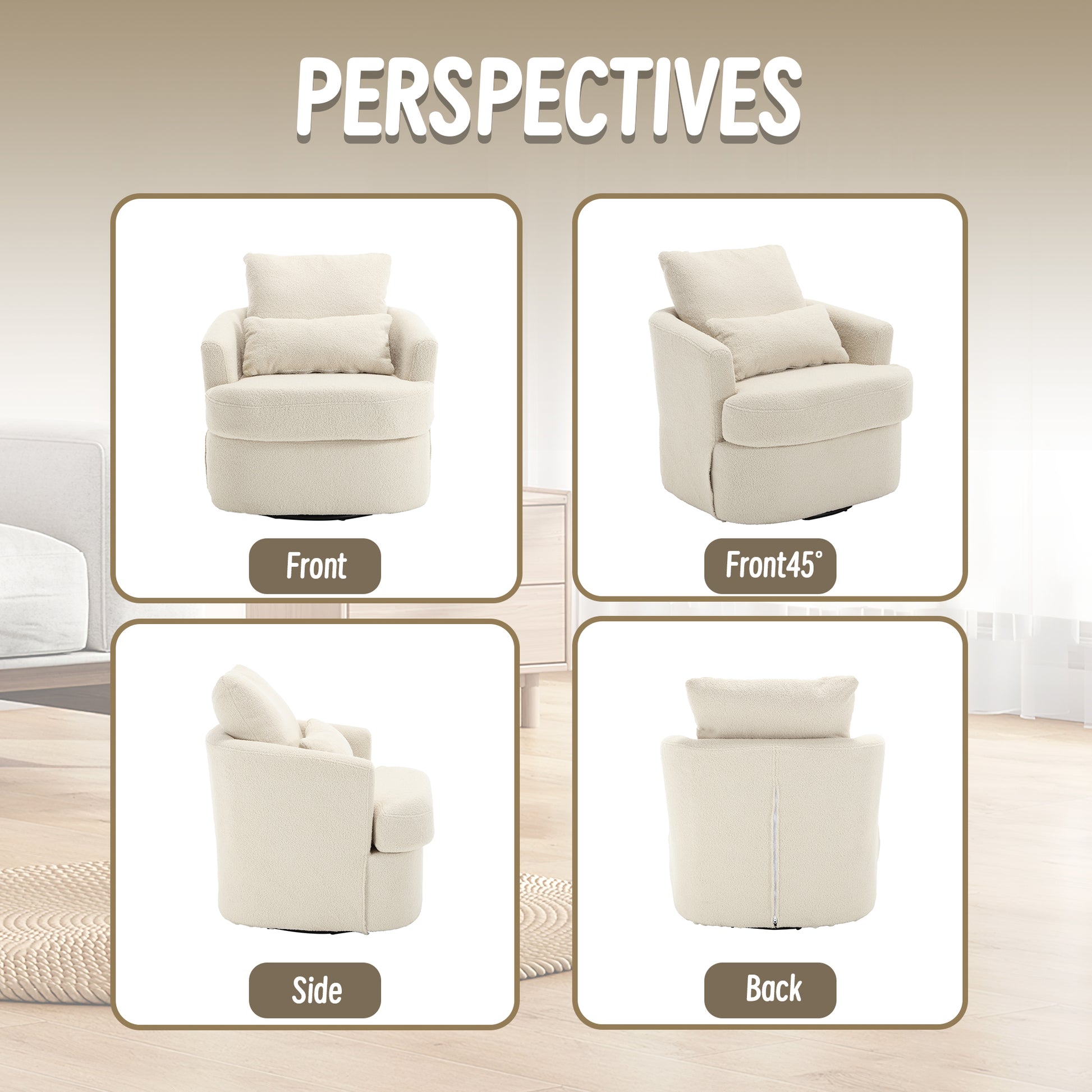 Coolmore Swivel Barrel Chair, Comfy Round Accent Sofa Chair For Living Room, 360 Degree Swivel Barrel Club Chair, Leisure Arm Chair For Nursery, Hotel, Bedroom, Office, Lounge Whiteteddy White Teddy