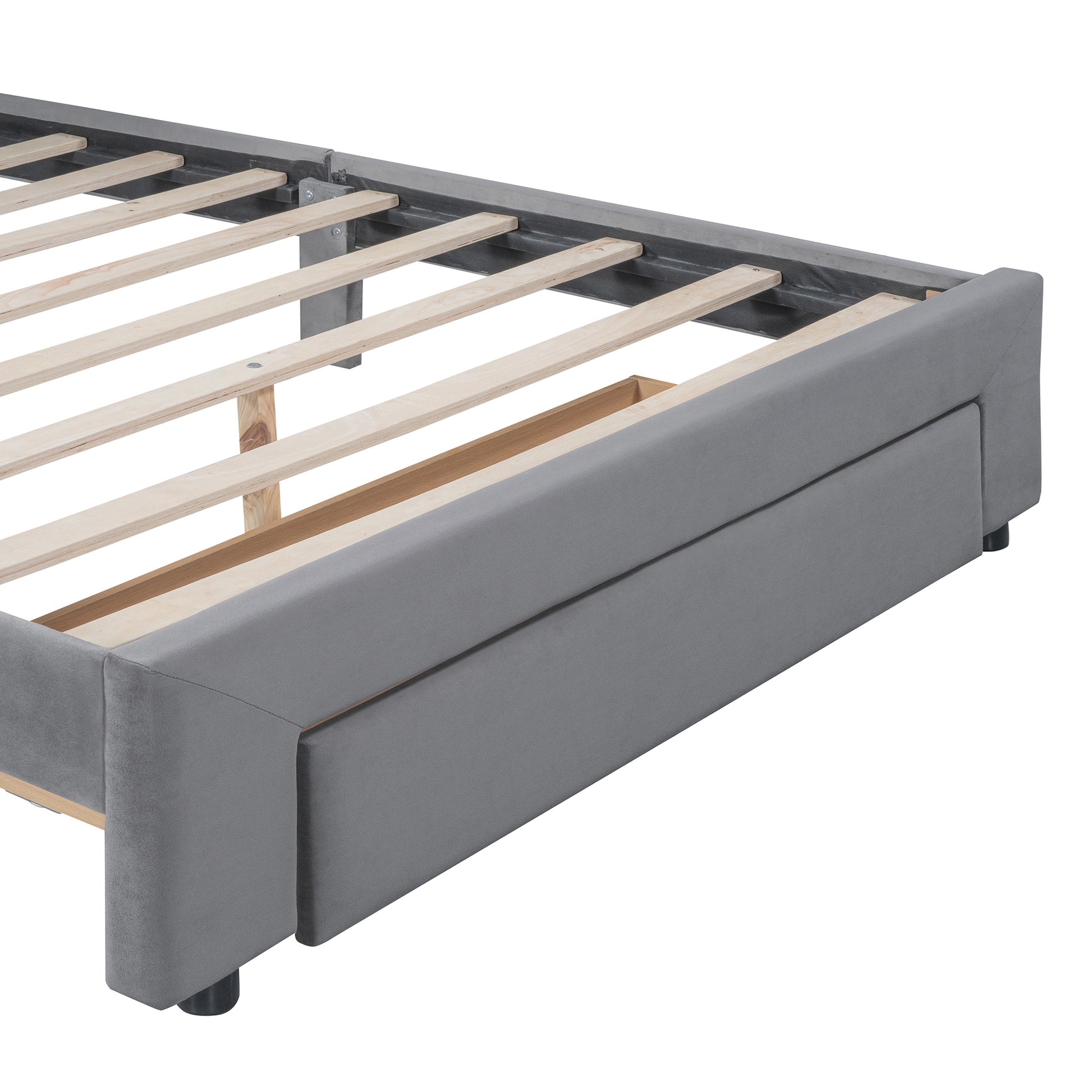 Full Size Storage Bed Velvet Upholstered Platform Bed With A Big Drawer Gray Old Sku:Wf296850Aae Full Gray Velvet