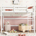 Twin Size High Loft Bed With Inclined Ladder, Guardrails,White Twin White American Design Pine