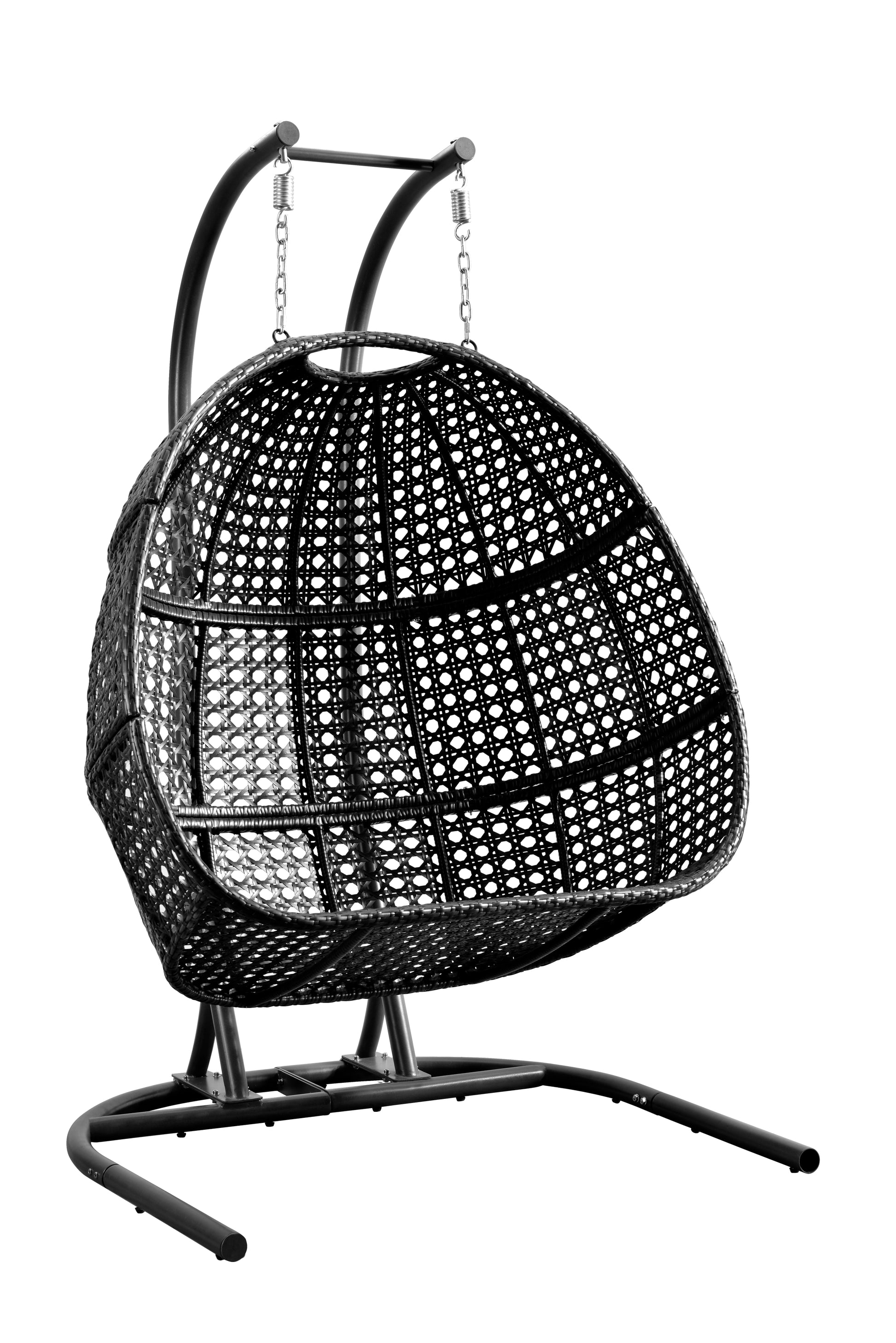 Patio Pe Rattan Double Swing Chair With Stand, Two Person Hanging Chair For Balcony, Courtyard Grey Steel