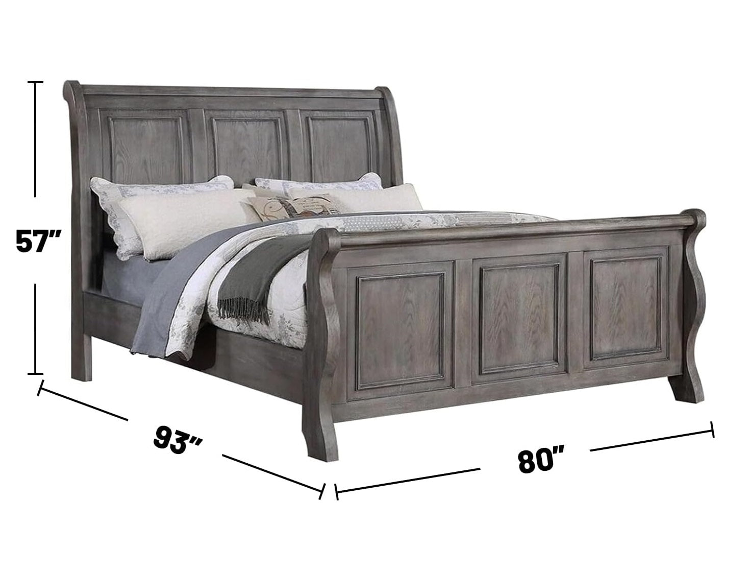 Grey Sleigh Design Headboard Fb 1Pc Eastern King Size Panel Bed Beautiful Wooden Bedroom Furniture Antique Gray Oak Finish Box Spring Required King Antique Gray,Gray Wood Bedroom