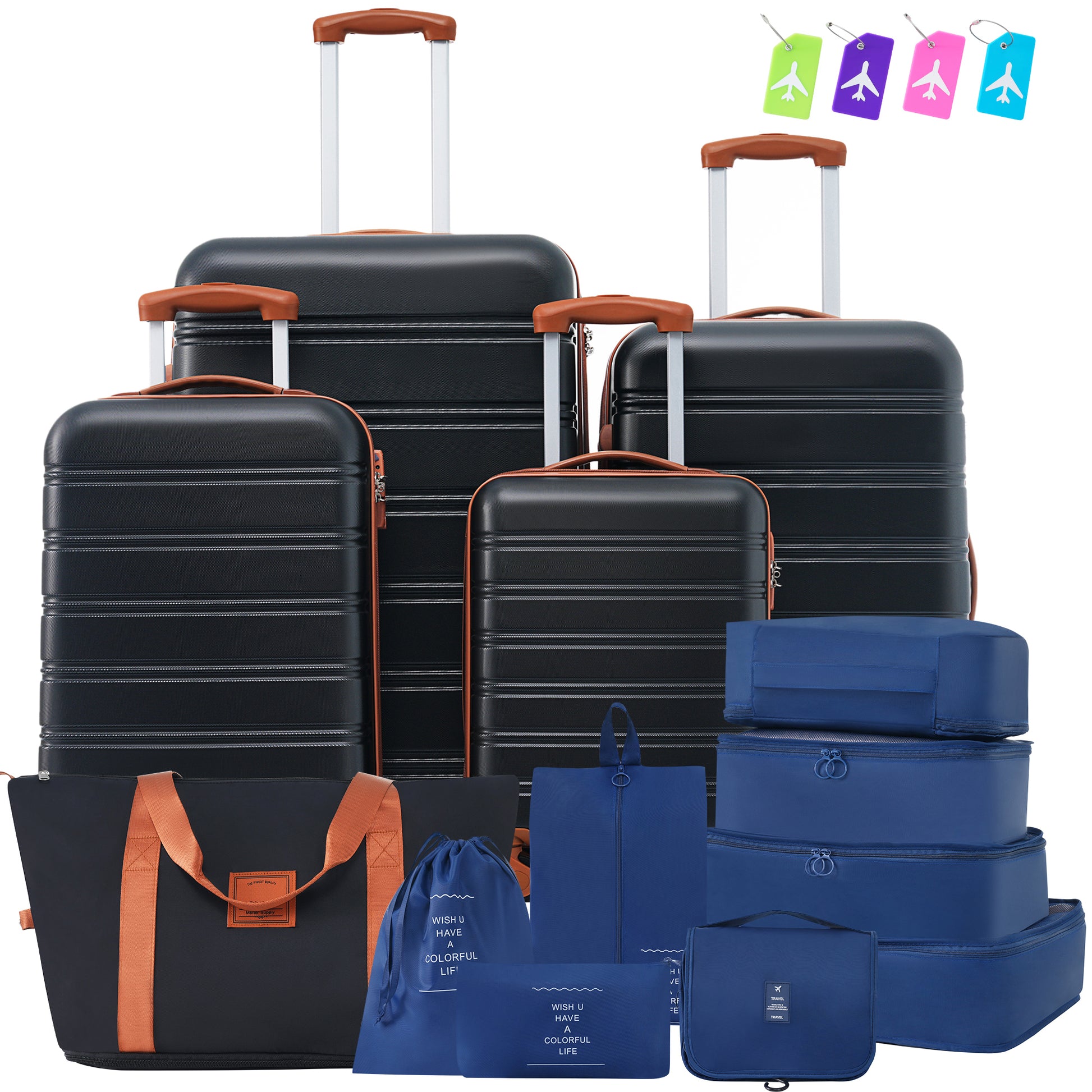 Hardshell Luggage Sets 4 Pcs Bag Spinner Suitcase With Tsa Lock Lightweight 16" 20" 24" 28" Luggages Black Brown Abs