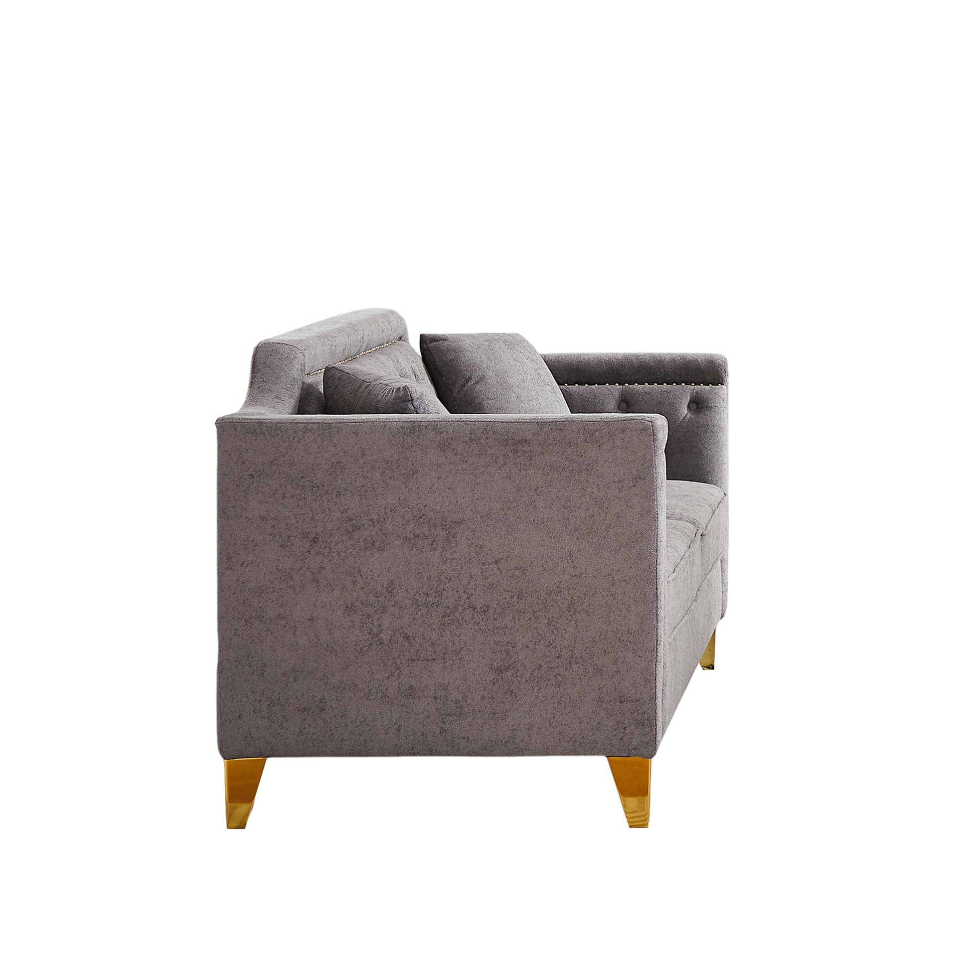 Fx 81"Mid Century Design Modern Sofa,Chenille Pull Buckle Design Sofa For Living Room,Buttons Tufted With Copper Nail Decoration Armrest, With 2 Pillows,Modern Couch Upholstered Button And Metal Leg Grey Chenille Pine Foam Fabric 3 Seat