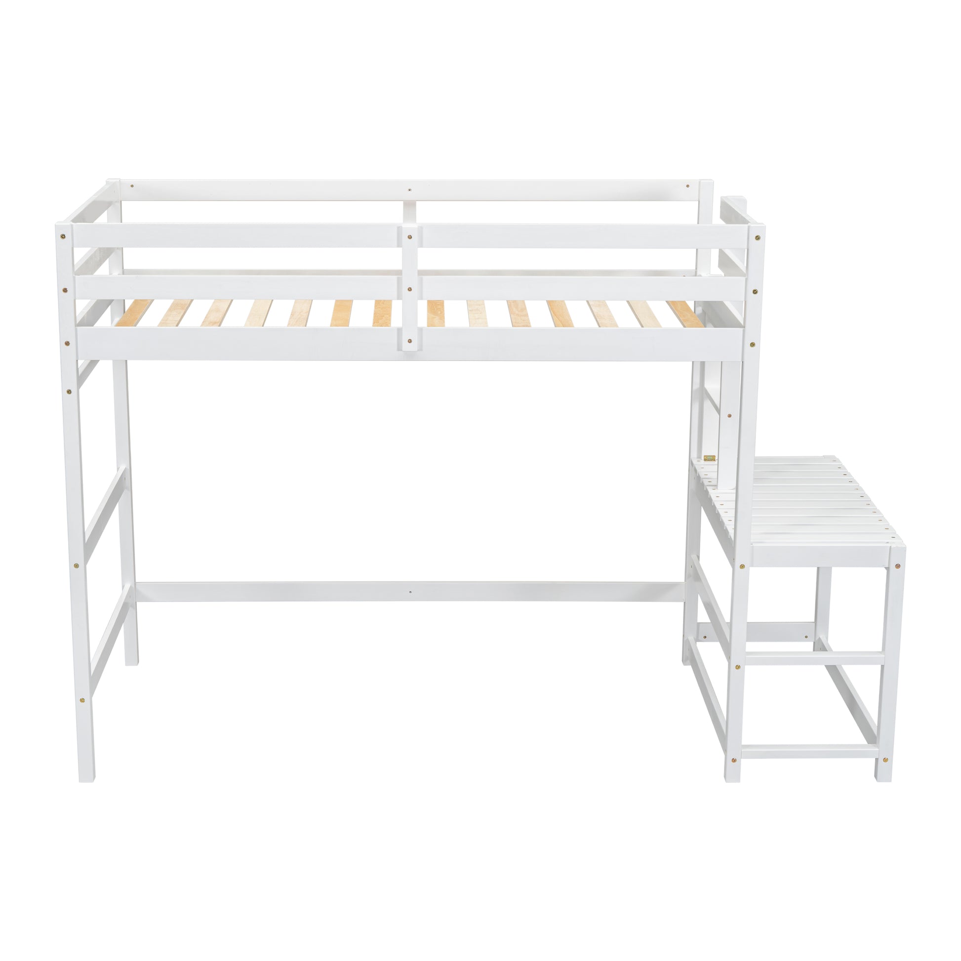 Twin Size High Loft Bed With Ladder Landing Platform, Ladders, Guardrails,White Twin White Wood Bedroom American Design Pine Bed Frame Pine