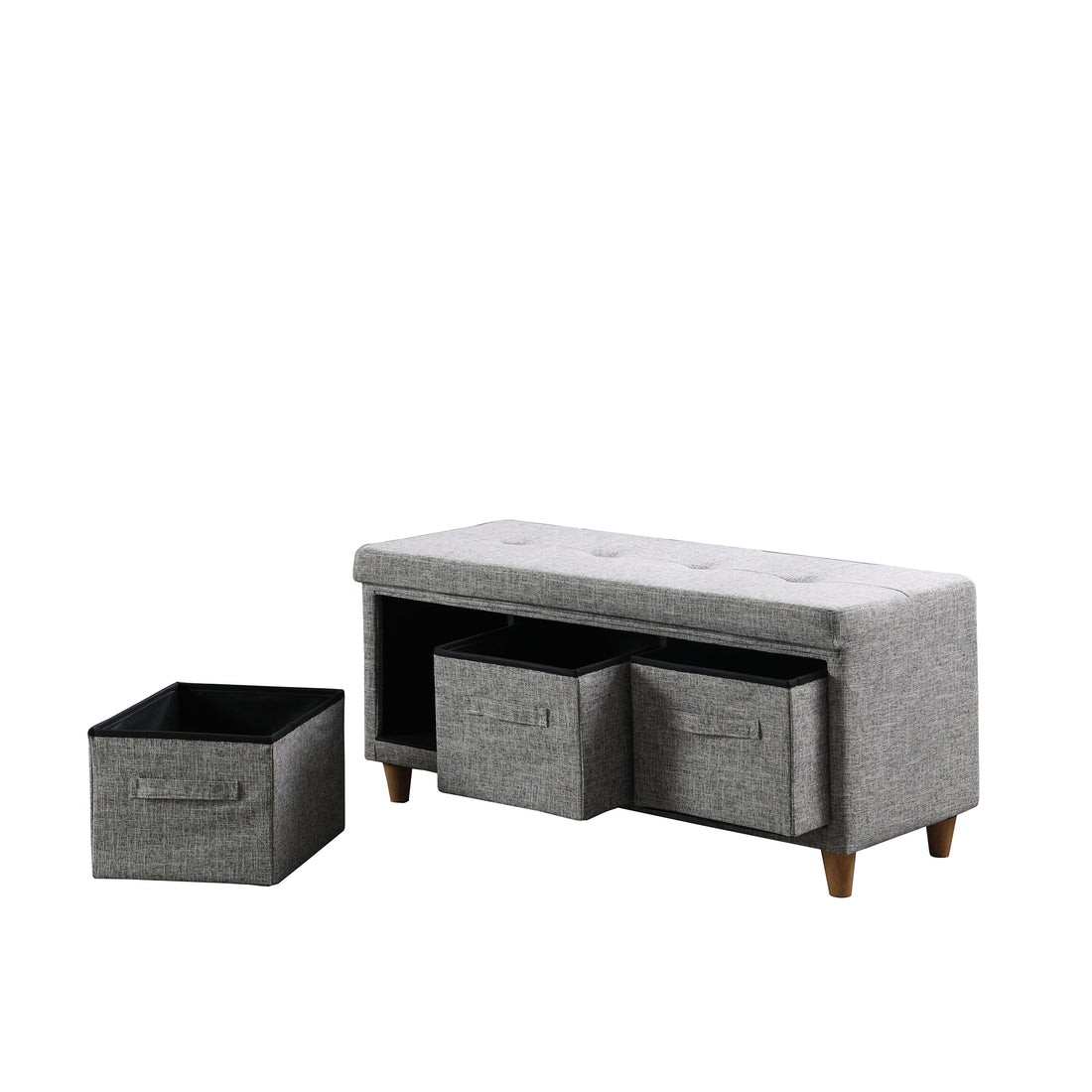 17.5" Appleby Slate Gray Tufted Bench W Storage Basket Drawers Gray Polyester