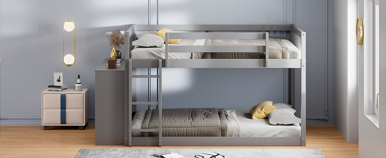 Full Over Full Bunk Bed With 4 Drawers And 3 Shelves Gray Full Gray Solid Wood