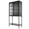 Elegant Floor Cabinet With 2 Glass Arched Doors Living Room Display Cabinet With Adjustable Shelves Anti Tip Dust Free Easy Assembly Black Black Tempered Glass Sheet Metal Plastic