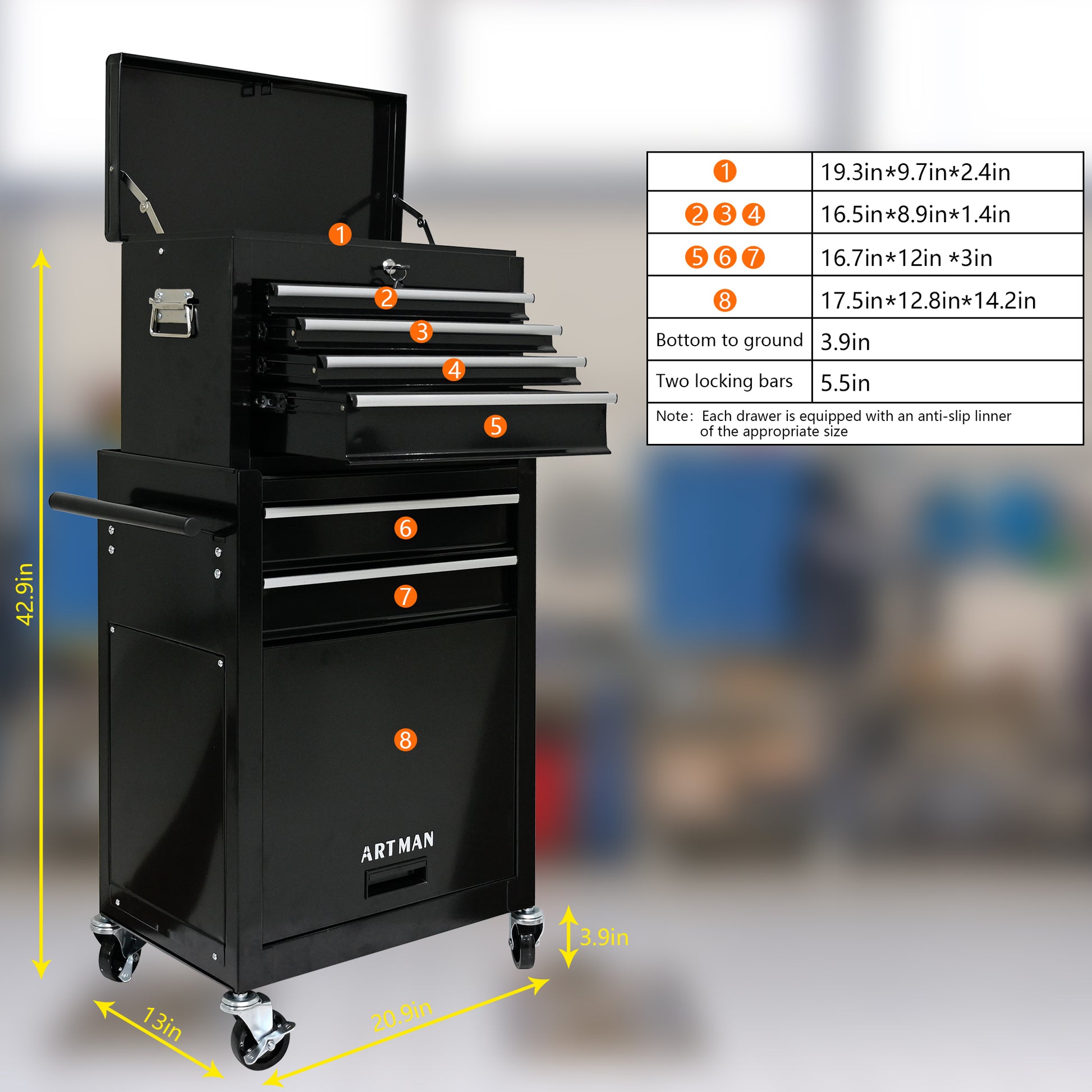 High Capacity Rolling Tool Chest With Wheels And Drawers, 6 Drawer Tool Storage Cabinet Black Black Steel