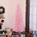 Homcom 7' Tall Unlit Slim Douglas Fir Artificial Christmas Tree With 818 Realistic Branch Tips, Pink Pink Plastic