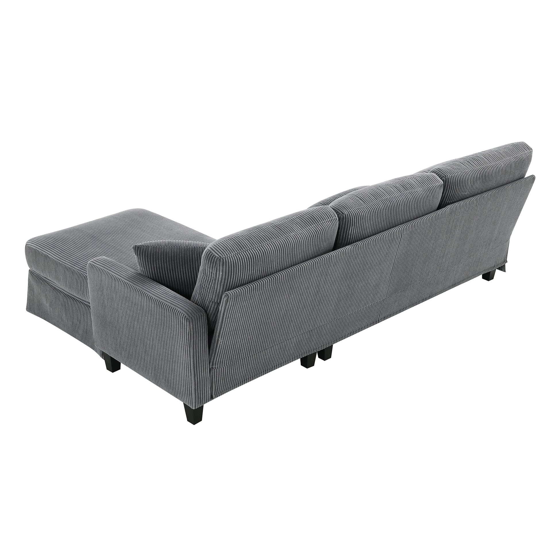 87*61"Modern L Shaped Corduroy Sofa With Reversible Chaise,4 Seat Upholstered Sectional Indoor Furniture,Convertible Sleeper Couch With Pillows For Living Room,Apartment,3 Colors Gray Corduroy 4 Seat