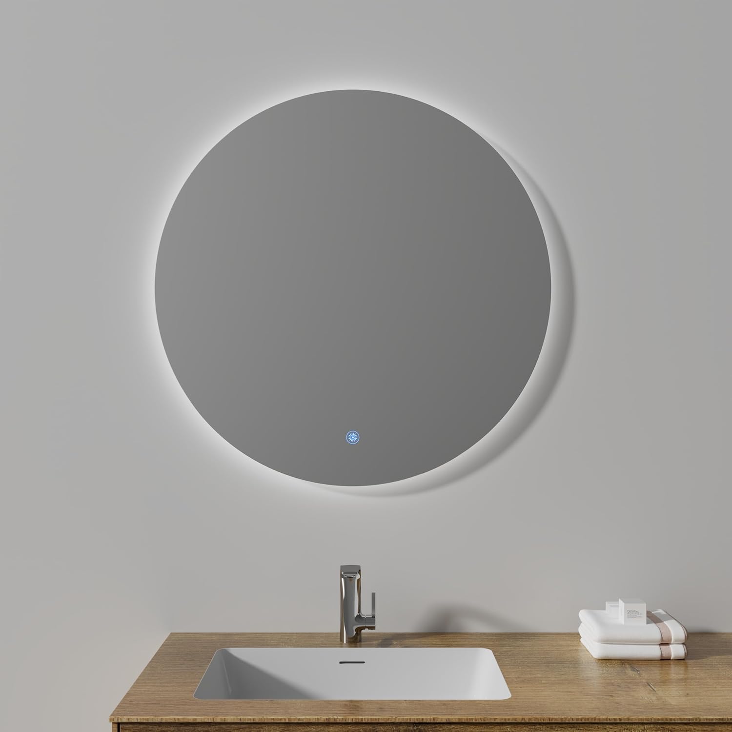 32" Wall Mounted Led Round Mirror With Lights Wall Mounted Led Vanity Mirror With Anti Fog 3000K Backlitlighted Mordern Makeup Mirror Circle Wall Mirror, 24Ledm408 White Glass