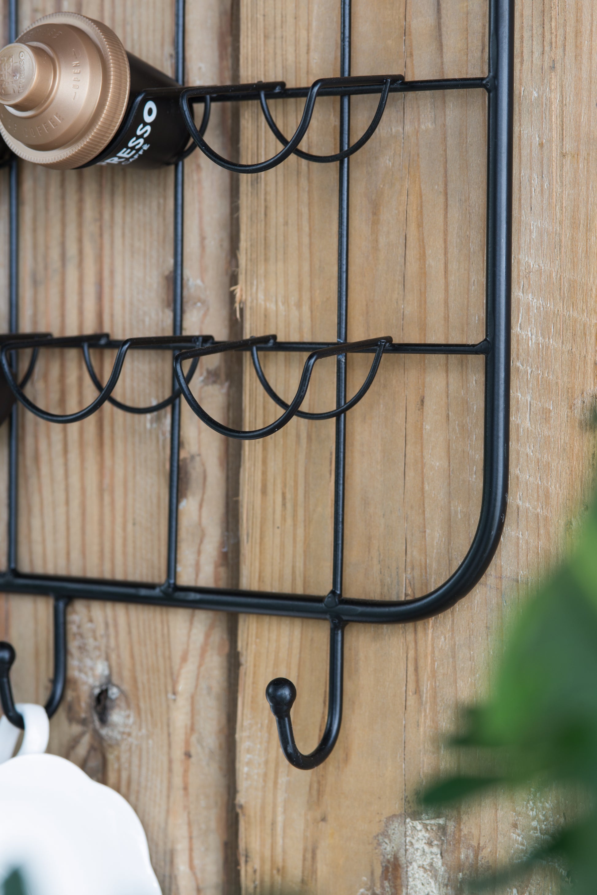 22.8X5.5X28.7" Black Floating Coffee Bar Shelf With Coffee Pod Holder, Hooks And Storage Shelf Black Iron