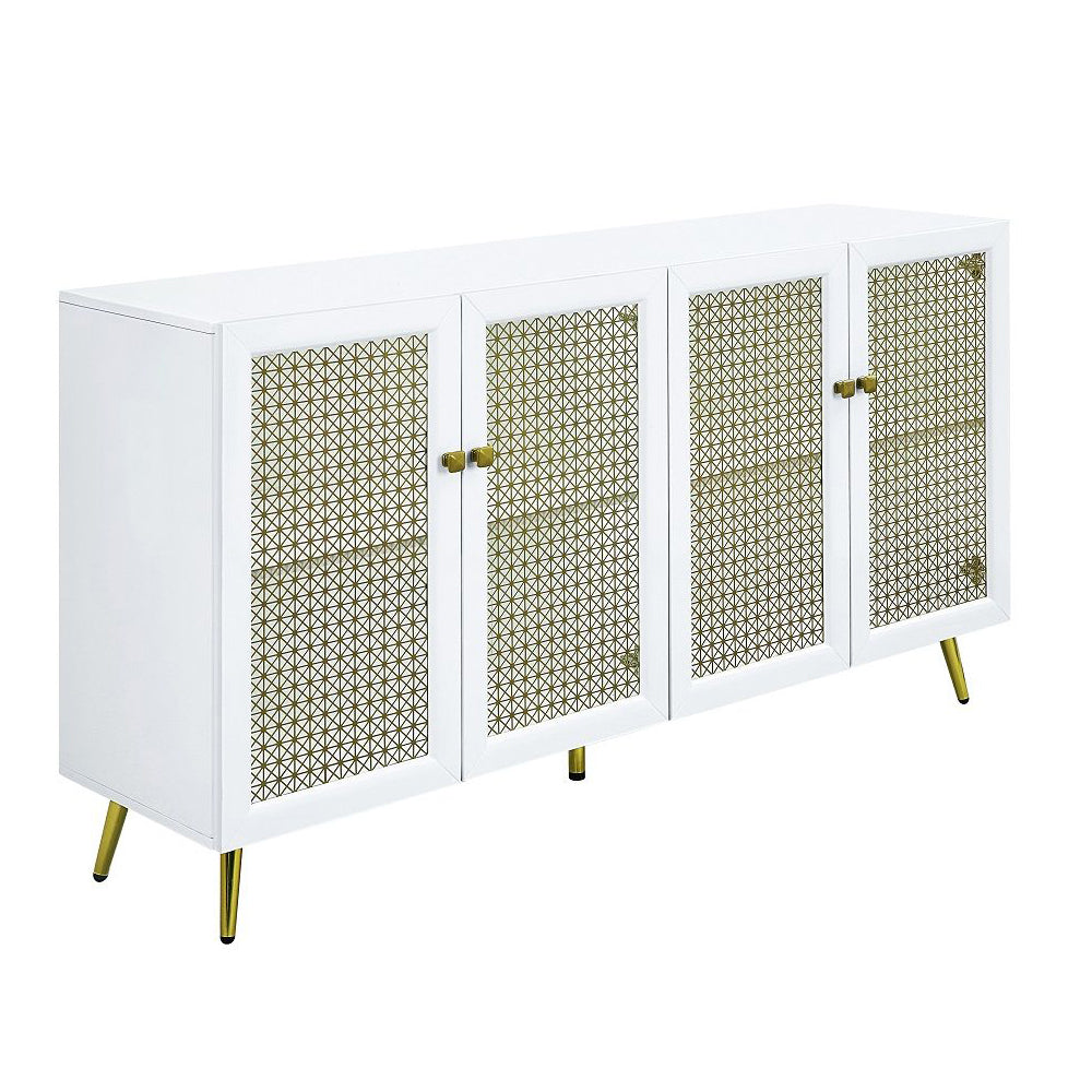 White High Gloss 4 Door Console Cabinet With Led Light Freestanding 3 4 Shelves Wicker White Primary Living Space Storage Basket Modern Wood Metal