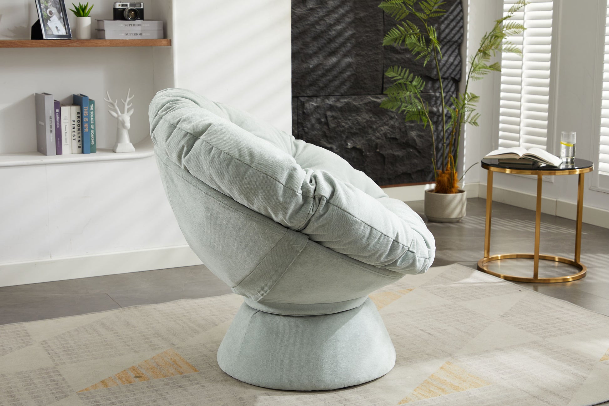 Oversized Swivel Accent Chair, 360 Swivel Barrel Chair, Papasan Chair For Living Room Bedroom Light Blue Chenille
