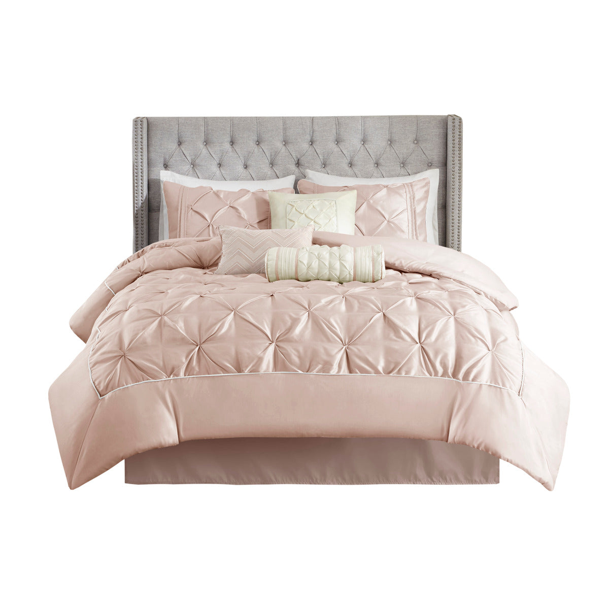 7 Piece Tufted Comforter Set Blush Full Full Blush Polyester