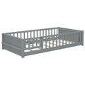 Twin Size Floor Platform Bed With Built In Book Storage Rack, Door,Grey Twin Grey American Design Pine