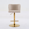 Swivel Barstools Adjusatble Seat Height With Gold Plating Base, Classic Velvet Upholstered Bar Stools With The Whole Back Tufted, For Home Pub And Kitchen Island,Beige, Set Of 2 Beige American Design Bar Stools Set Of 2 Foam Velvet