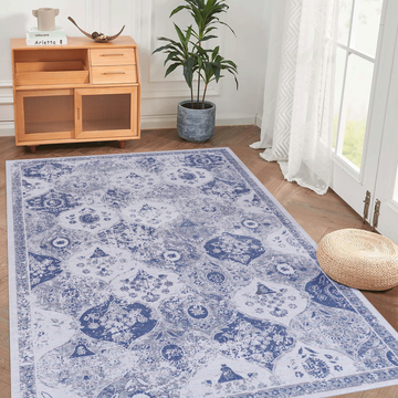 Area Rugs 8X10 For Bedroom, Washable Rug, Low Pile, Non Slip, Non Shedding, Foldable, Kid&Pet Friendly Area Rugs For Living Room, Bedroom, Kitchen, Dining Room, Blue Area Rug Blue, 8' X 10' Blue Chenille Polyester