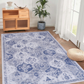 9X12 Area Rugs For Living Room, Washable Rug, Low Pile, Non Slip, Non Shedding, Foldable, Kid&Pet Friendly, Area Rugs For Living Room, Bedroom, Dining Room Rug, Blue 9X12 Area Rug Blue, 9'X12' Blue Chenille Polyester