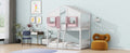 Twin Over Twin House Bunk Bed With Roofwindow, Window Box, Doorwith Safety Guardrails And Ladder, Pink White Twin Pink White Pine